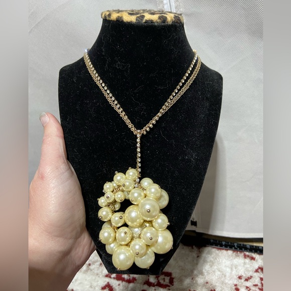 Tri-Strand Necklace With Large Faux Pearl Pendant. - Picture 1 of 5